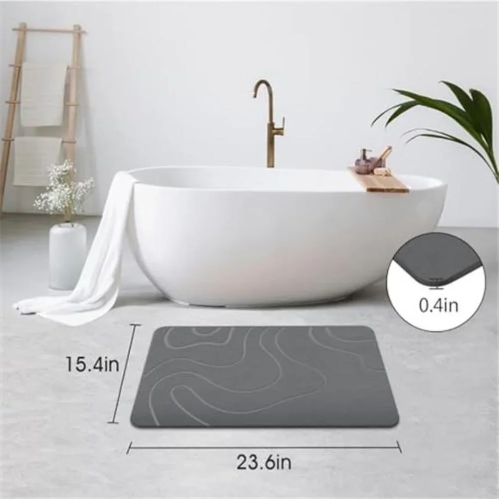 Stone Bath Mat Diatomaceous Earth Quick Dry Non Slip Shower Mat Grey 24x16